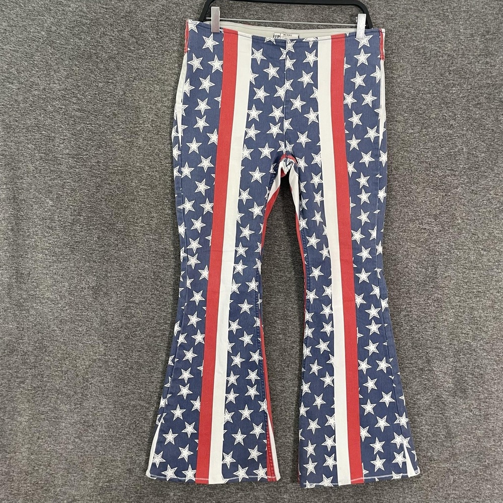 Free People Stars & Stripes Penny Flare Jeans Womens 31 Mid Rise USA Flag